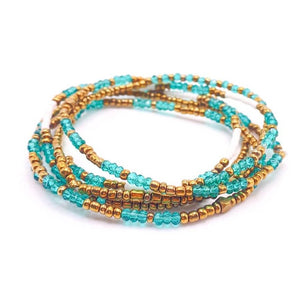 brass white and turquoise stretch stretchy bracelet set of 6 