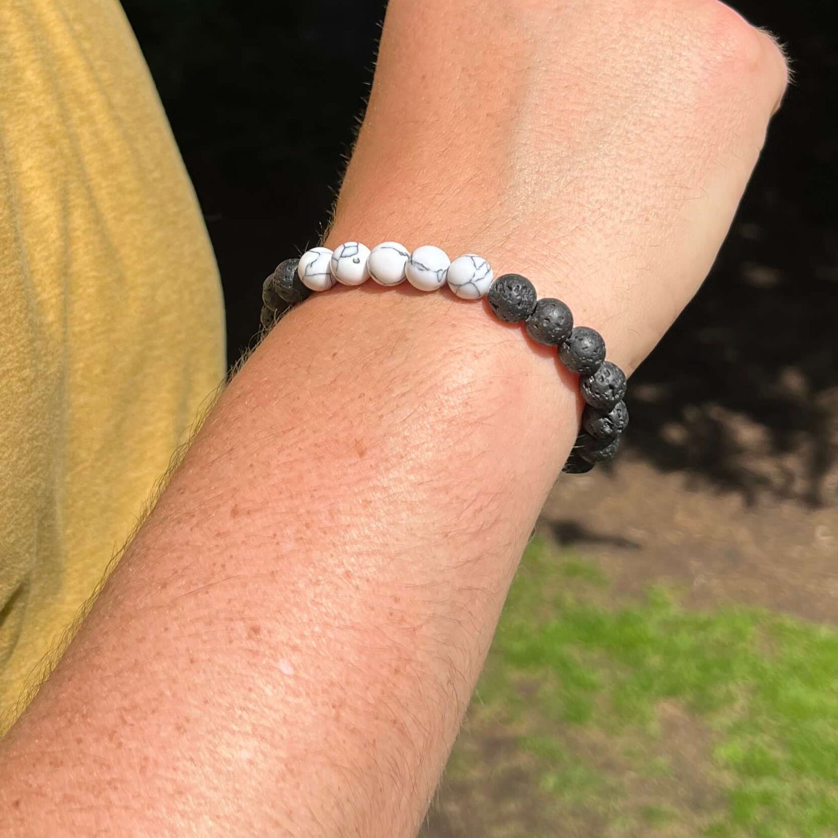 Men's Lava Bead and Howlite Stone Bracelet