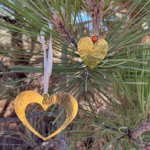 Handmade hammered heart ornament with petit ornament