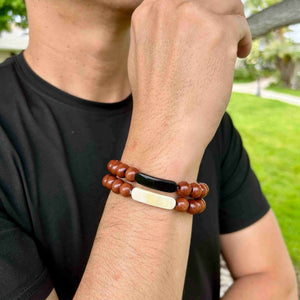 mens unisex wooden bracelet with Ankole light and dark