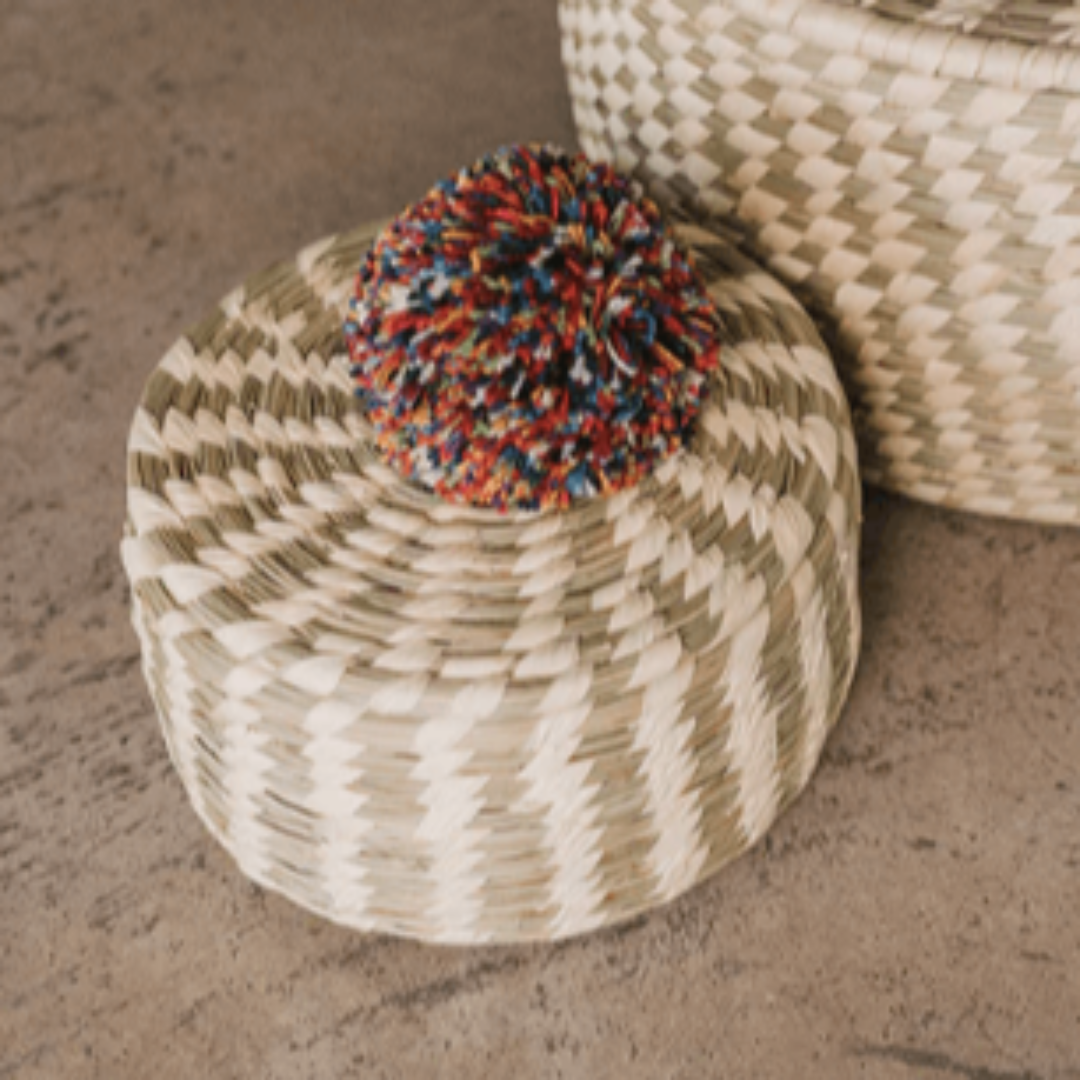 Pom Pom Small Handwoven Basket