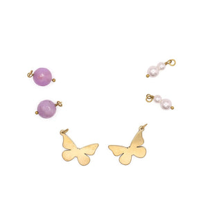 butterfly, pearl, purple stone charms