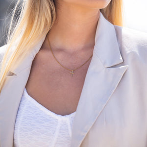 handmade cross necklace in brass gold