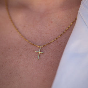 handmade cross necklace in brass gold