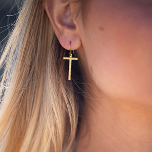 handmade cross dangles drop earrings brass