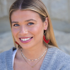 red beaded hoop earrings handmade