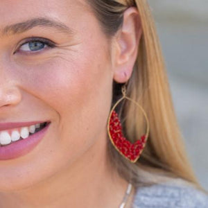 red beaded hoop earrings handmade