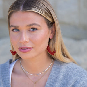 red beaded hoop earrings handmade